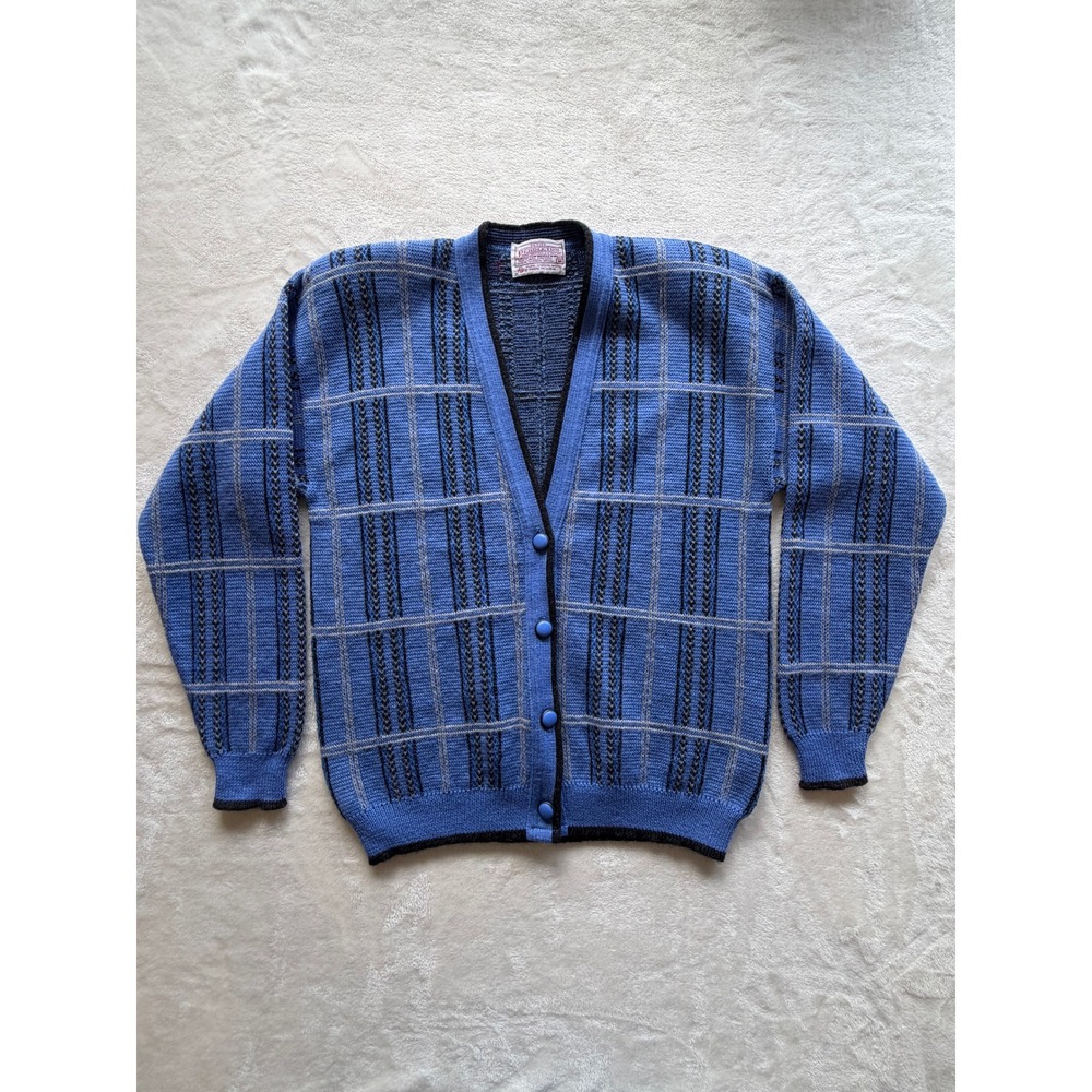 Pendleton Blue Plaid Wool Button Front Cardigan Sweater Womens Medium Excellent